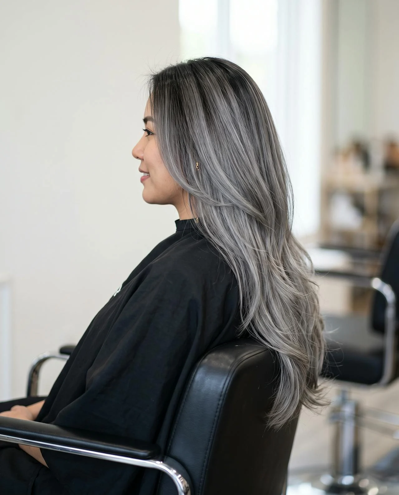 Silver balayage on dark hair